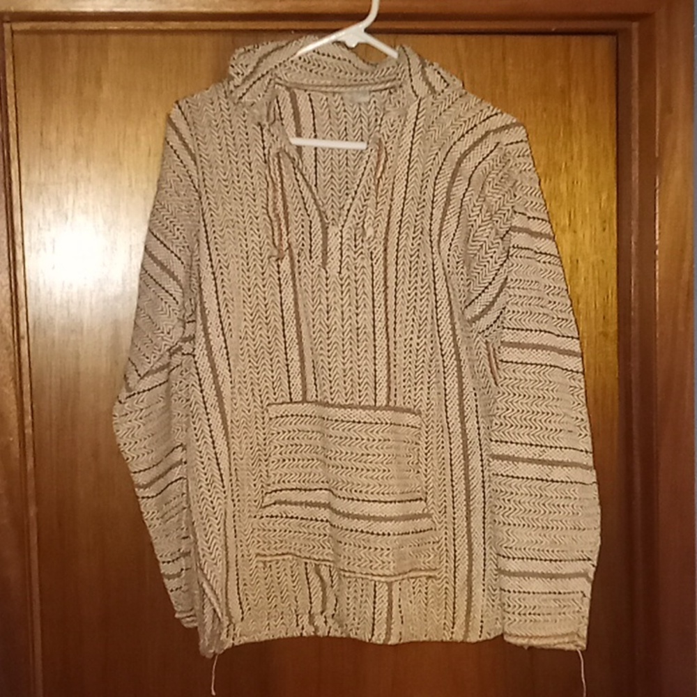 Men's Baja striped Hoodie Cotton Pullover Woven poncho